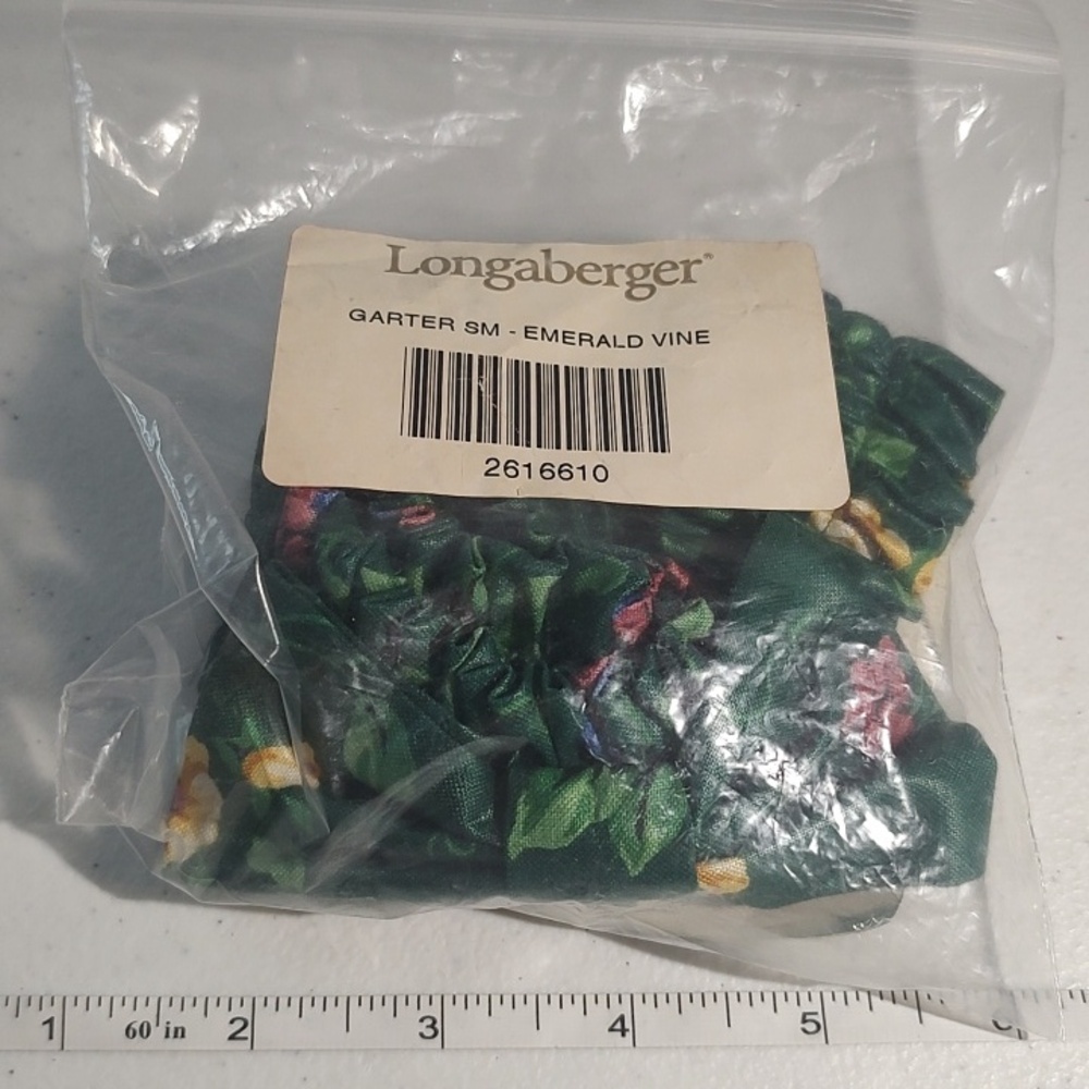 Longaberger Small Fabric Garter In Emerald Vine Print  Fabric Basket Accessory